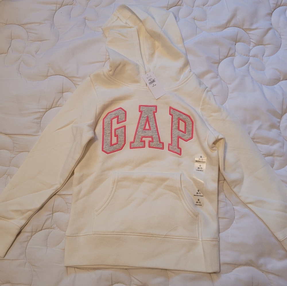 GAP Girls Cream Hoodie with Pink Logo
